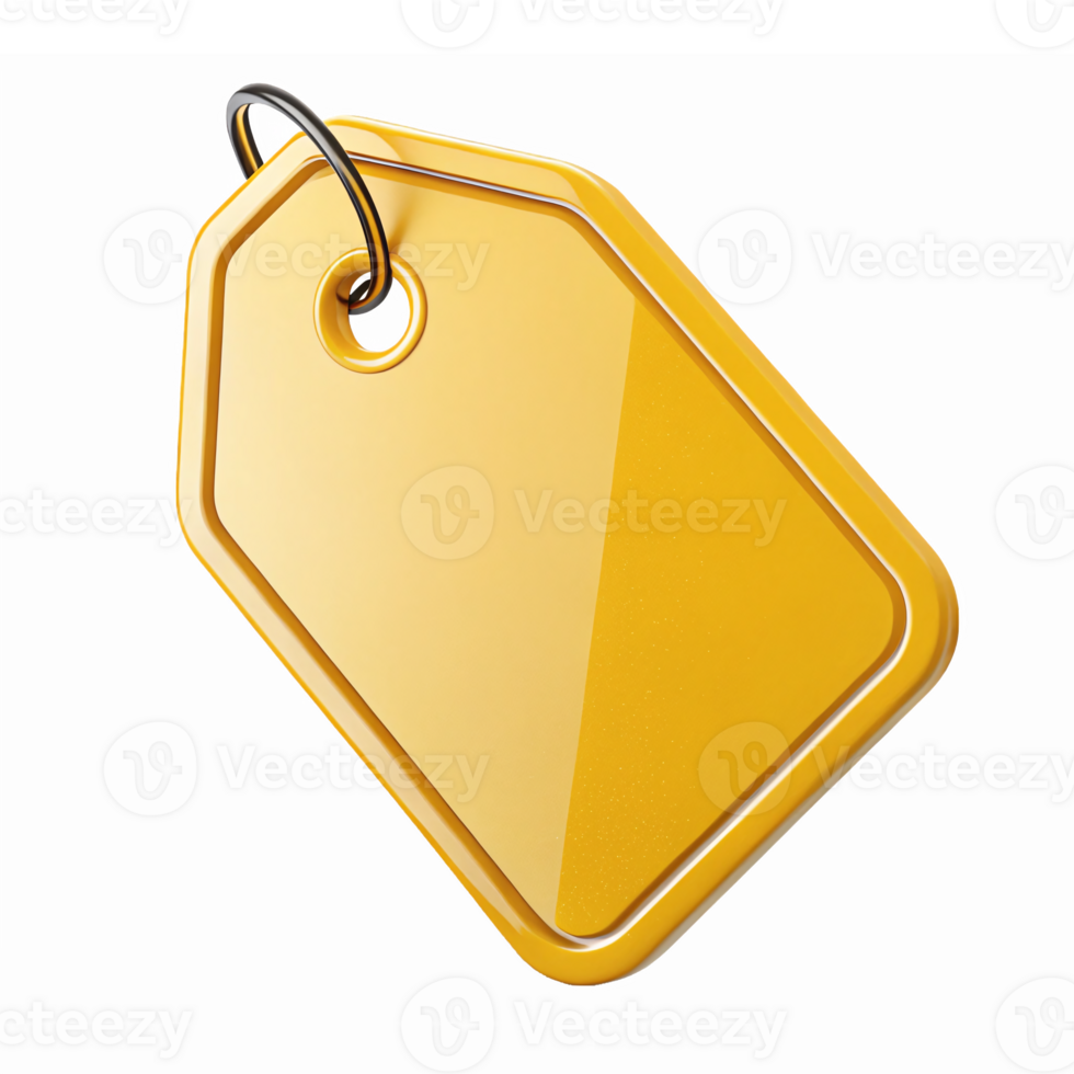 Glossy Yellow Price Tag with Metal Loop on Transparent Background for Retail Marketing png