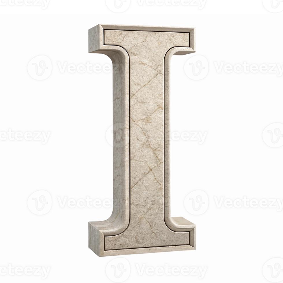 Elegant 3D Marble Effect Letter I Sculpture with Stone Texture on Transparent Background png