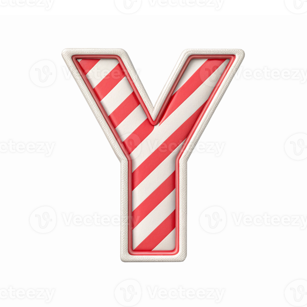 Striped Red and White Letter Y with 3D Effect on Transparent Background png