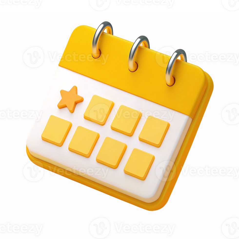 Yellow Calendar with Star and Tabs for Task Management and Planning png