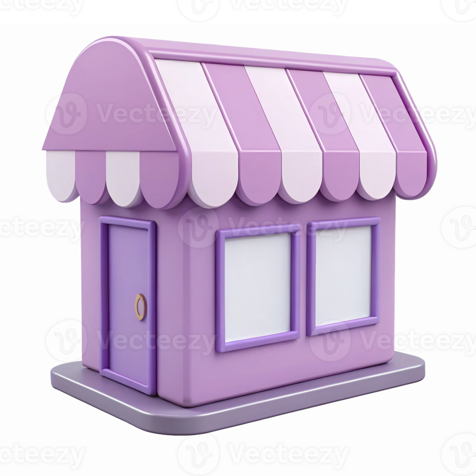 Purple Shopfront Building with Awning and Windows for Retail and Commercial Use png