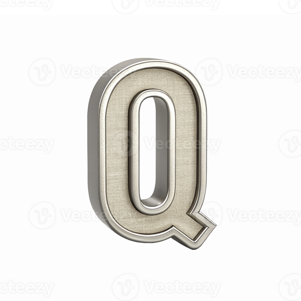Stylish 3D Letter Q Design with Textured Finish and Glossy Look on Transparent Background png