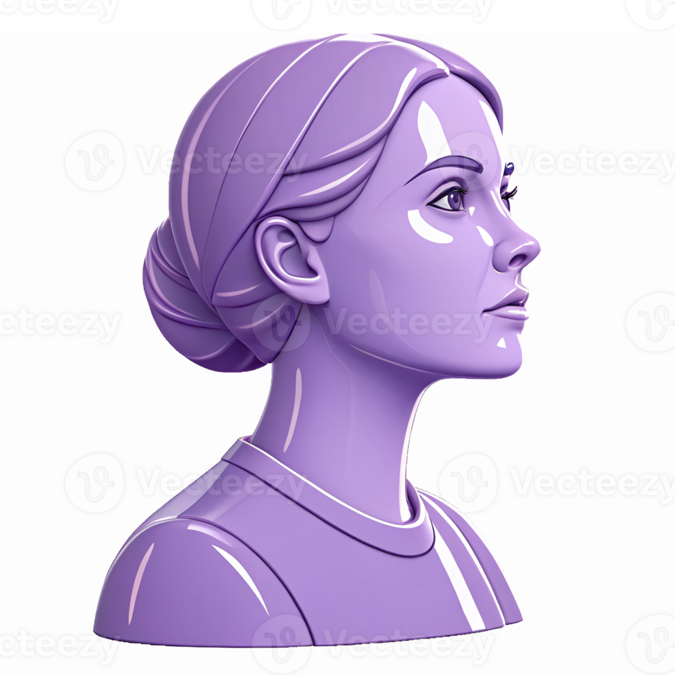 Stylized Purple 3D Woman Bust Profile with Glossy Finish and Transparent Background png