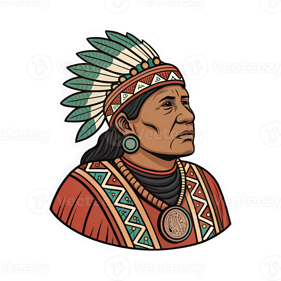 Native American Male Portrait Traditional Headdress Colorful Patterns Ethnic Representation png
