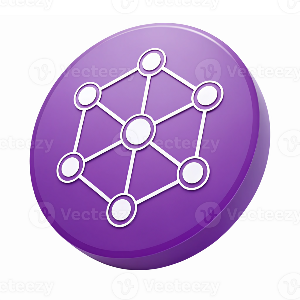 Purple Network Node with Geometric Connections and Transparent Background Visual Representation png