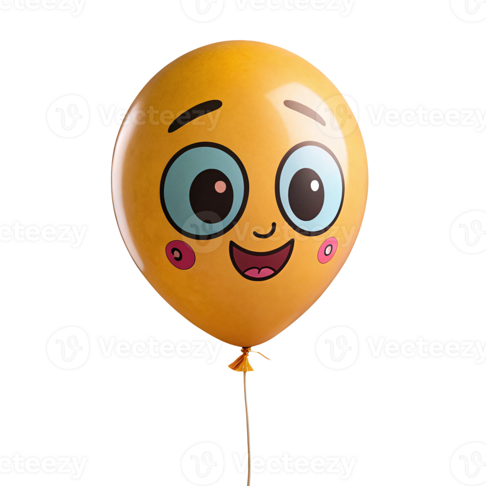 Smiling Yellow Cartoon Balloon with Face Expression on Transparent Background png