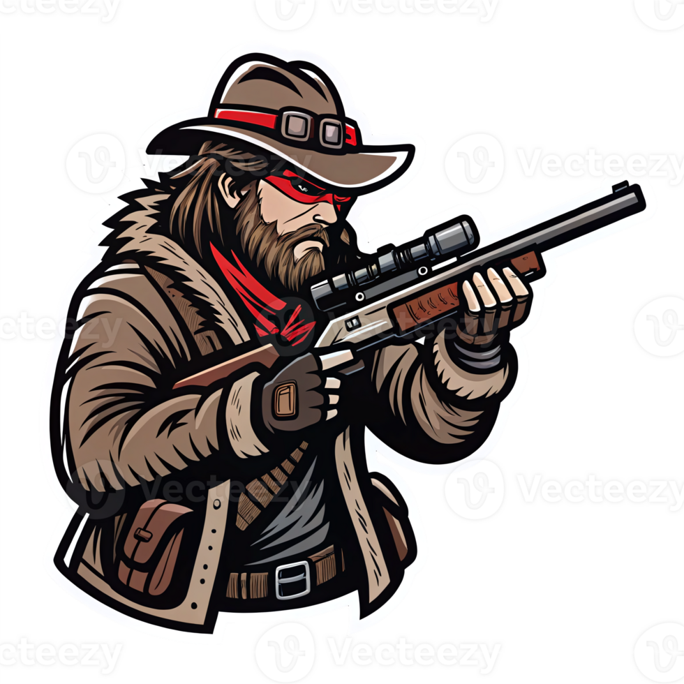 Vigilant Hunter with Rifle in Covert Outfit Ready for Adventure png