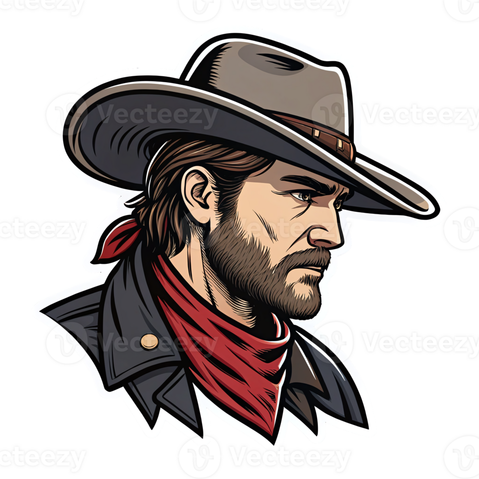 Cowboy Character Portrait with Hat and Bandana in Style on Transparent Background png