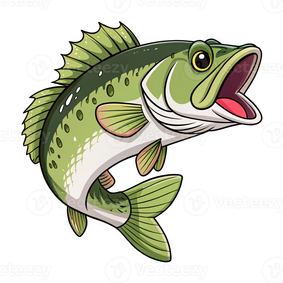 Anglers Catch Detailed Illustration of a Largemouth Bass Fish with Open Mouth and Vivid Colors png