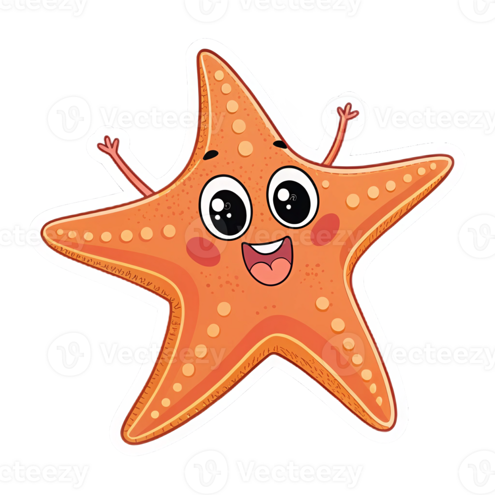 Cute Happy Starfish Character with Big Eyes and Smiling Expression on Transparent Background png
