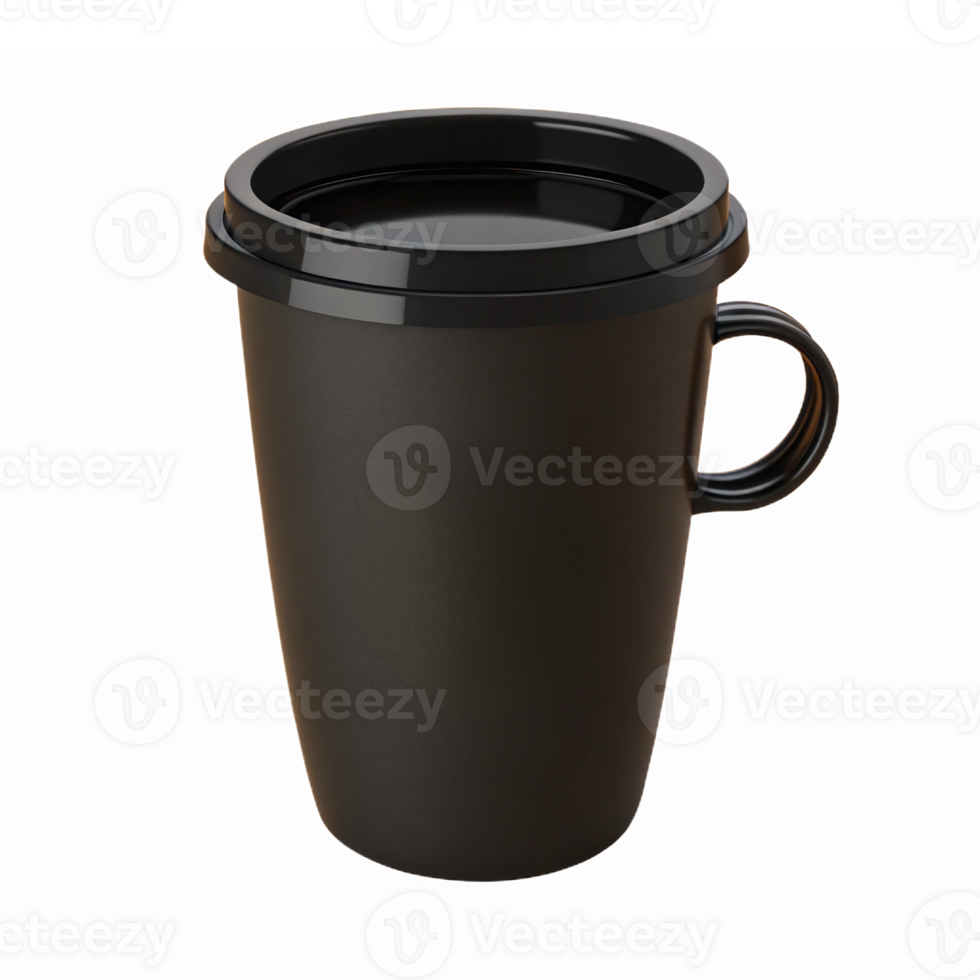 Black Coffee Mug with Lid Stylish Durable Design for Hot Beverages Home Office Use png
