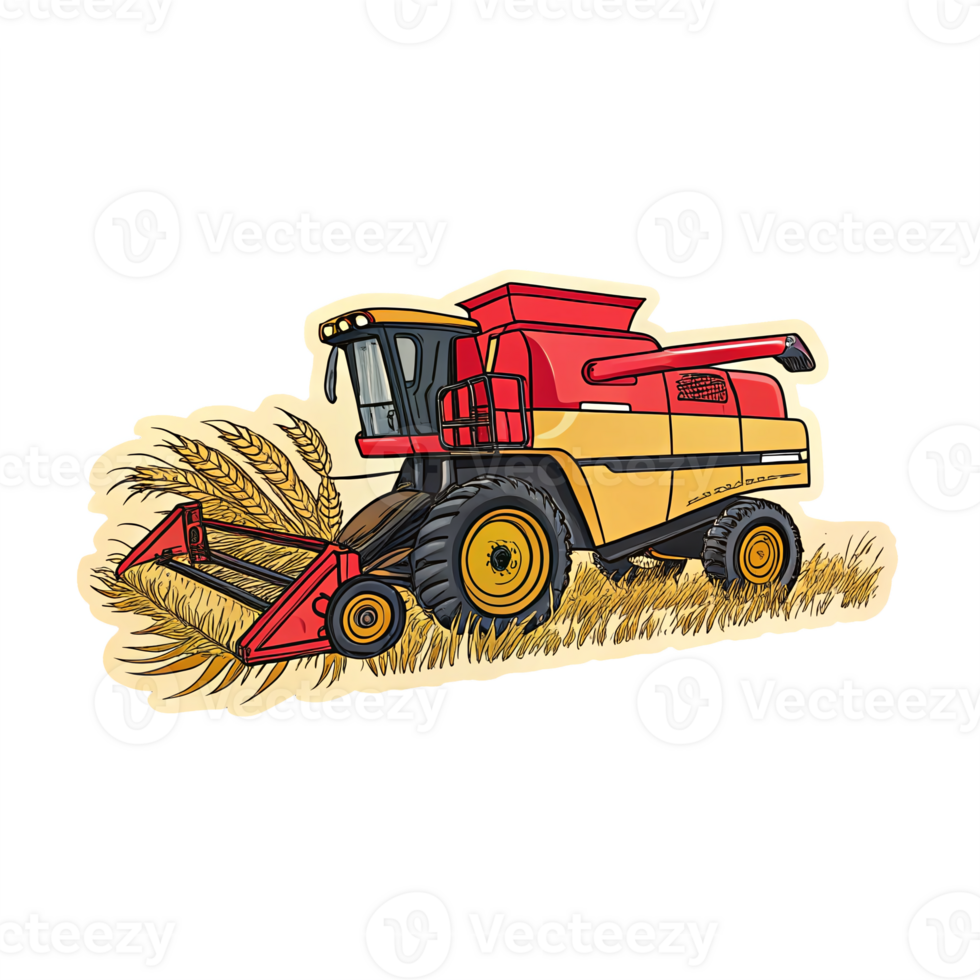 Wheat Harvesting Combine Machine Illustration with Transparent Background png