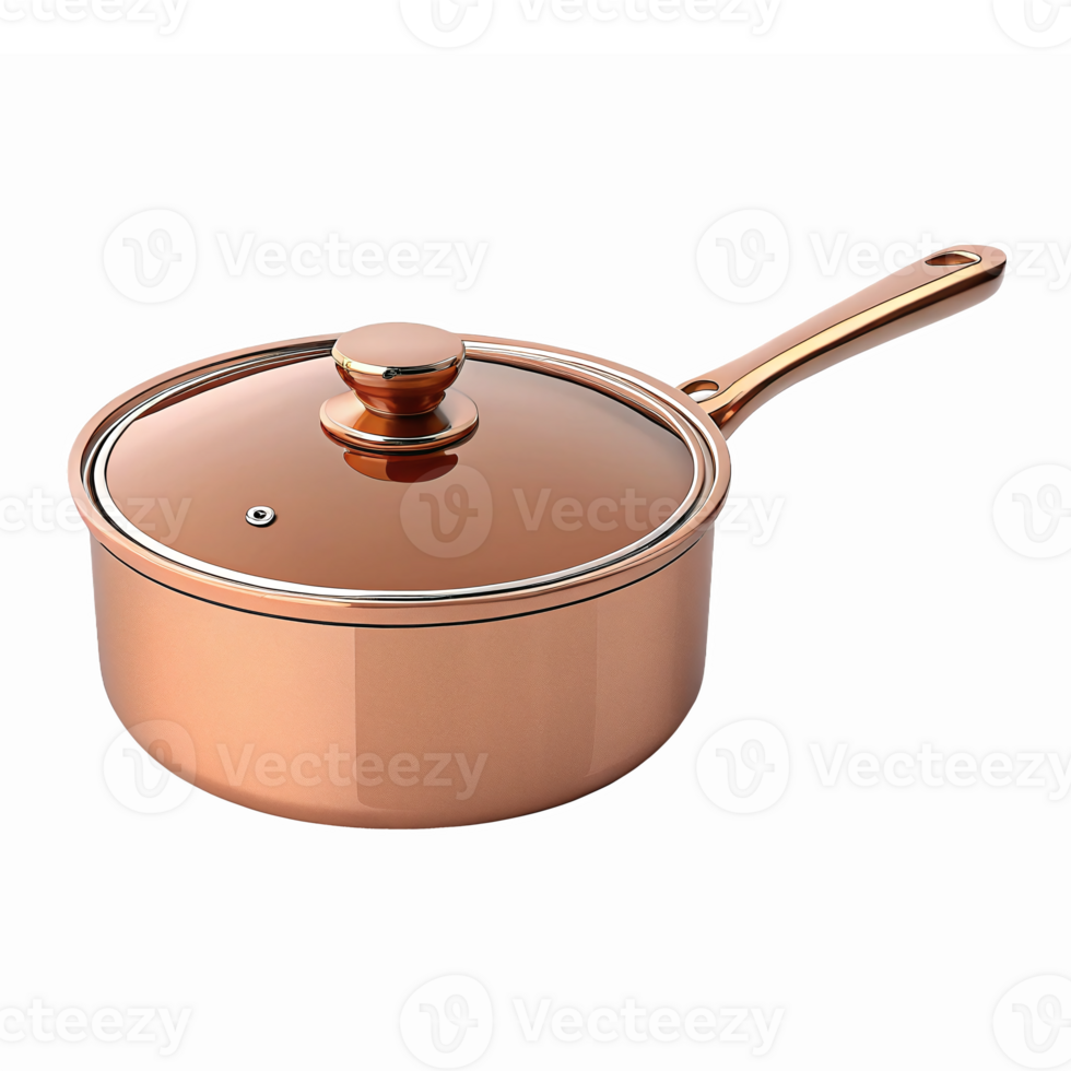 Copper Cookware Saucepan with Lid Transparent Background for Kitchen Cooking and Culinary Use png