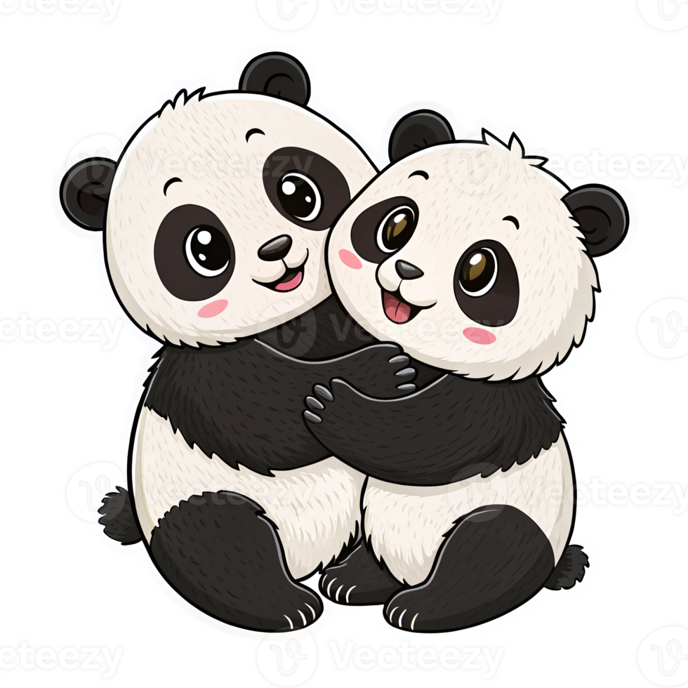 Cute Cartoon Panda Characters Embracing Together with Happy Expressions Transparent Background png