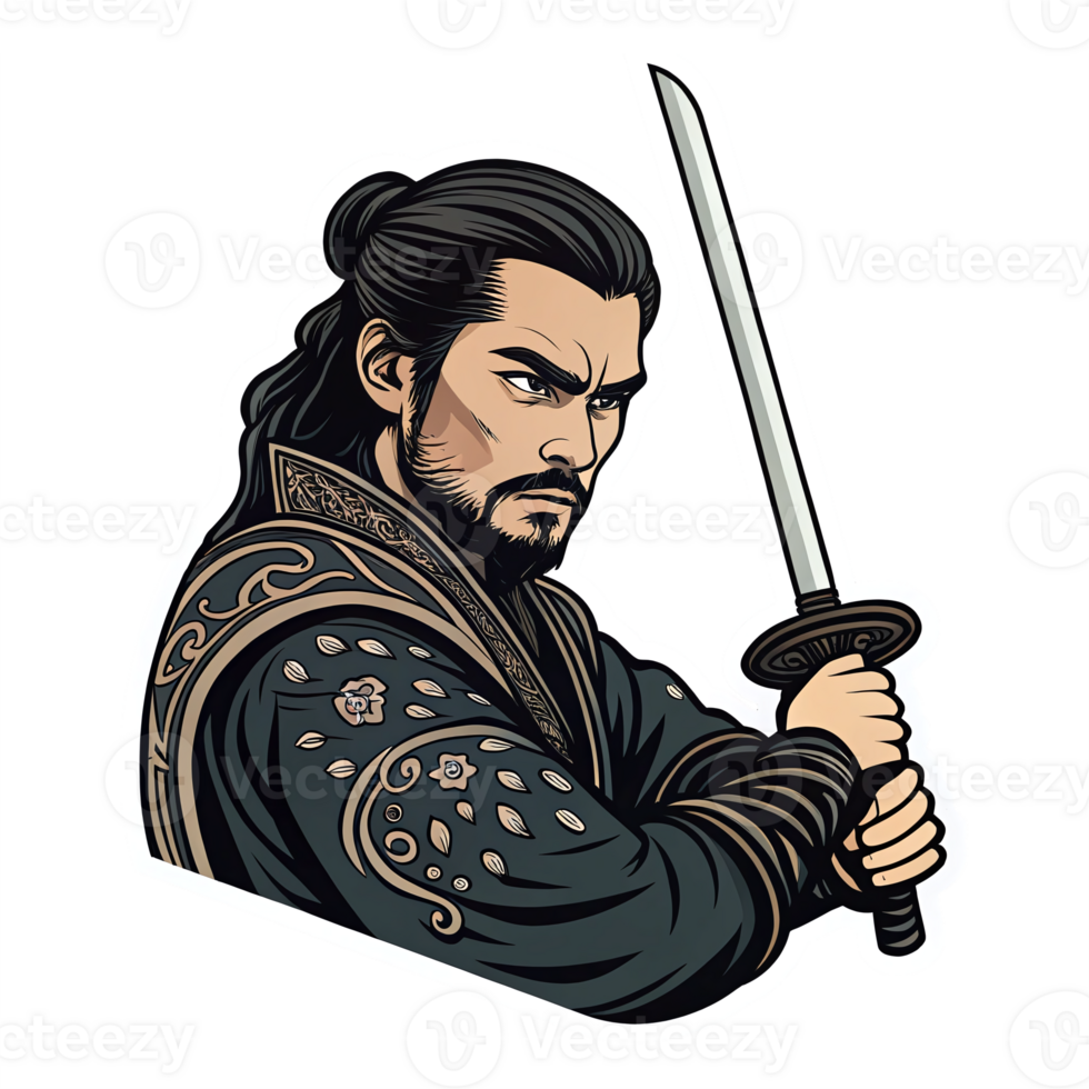 Warrior Samurai with Sword in Traditional Armor Ready for Battle Transparent Background png