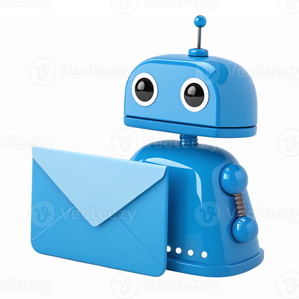 Blue Robot Character Holding Envelope Email Communication Design Illustration Transparent Background png