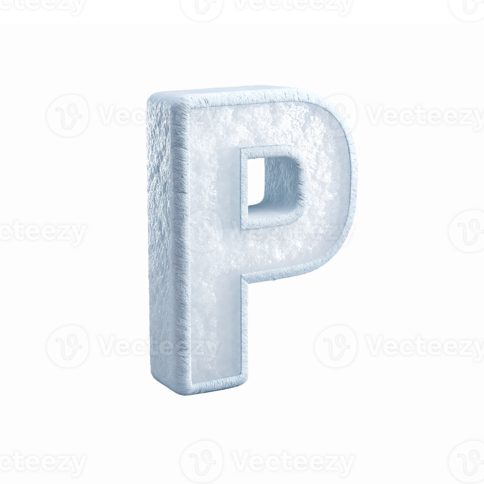 Fuzzy Ice Letter P 3D Design with Transparent Background for Cool Typography and Branding png