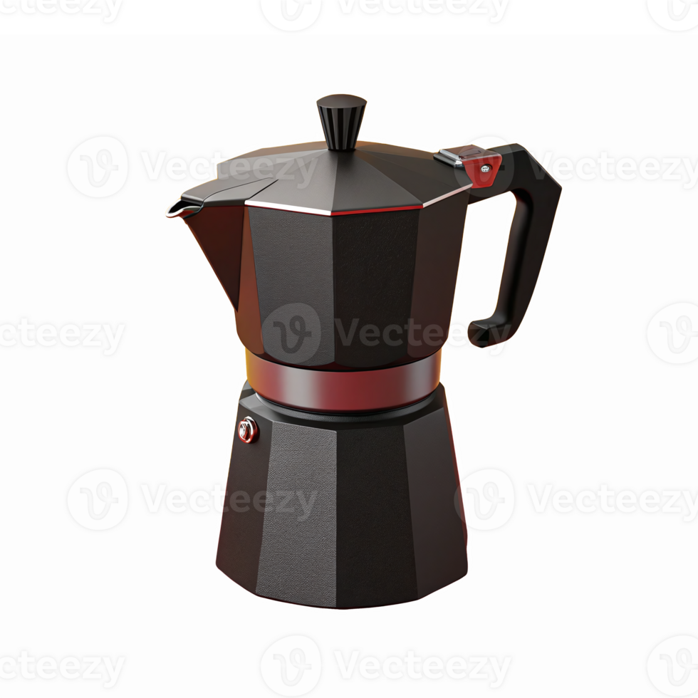Classic Italian Moka Pot Coffee Maker in Black and Red Color Scheme with Modern Design png