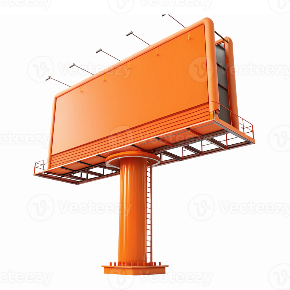 Orange Billboard Structure with Blank Display Space for Advertising on Transparent Background png
