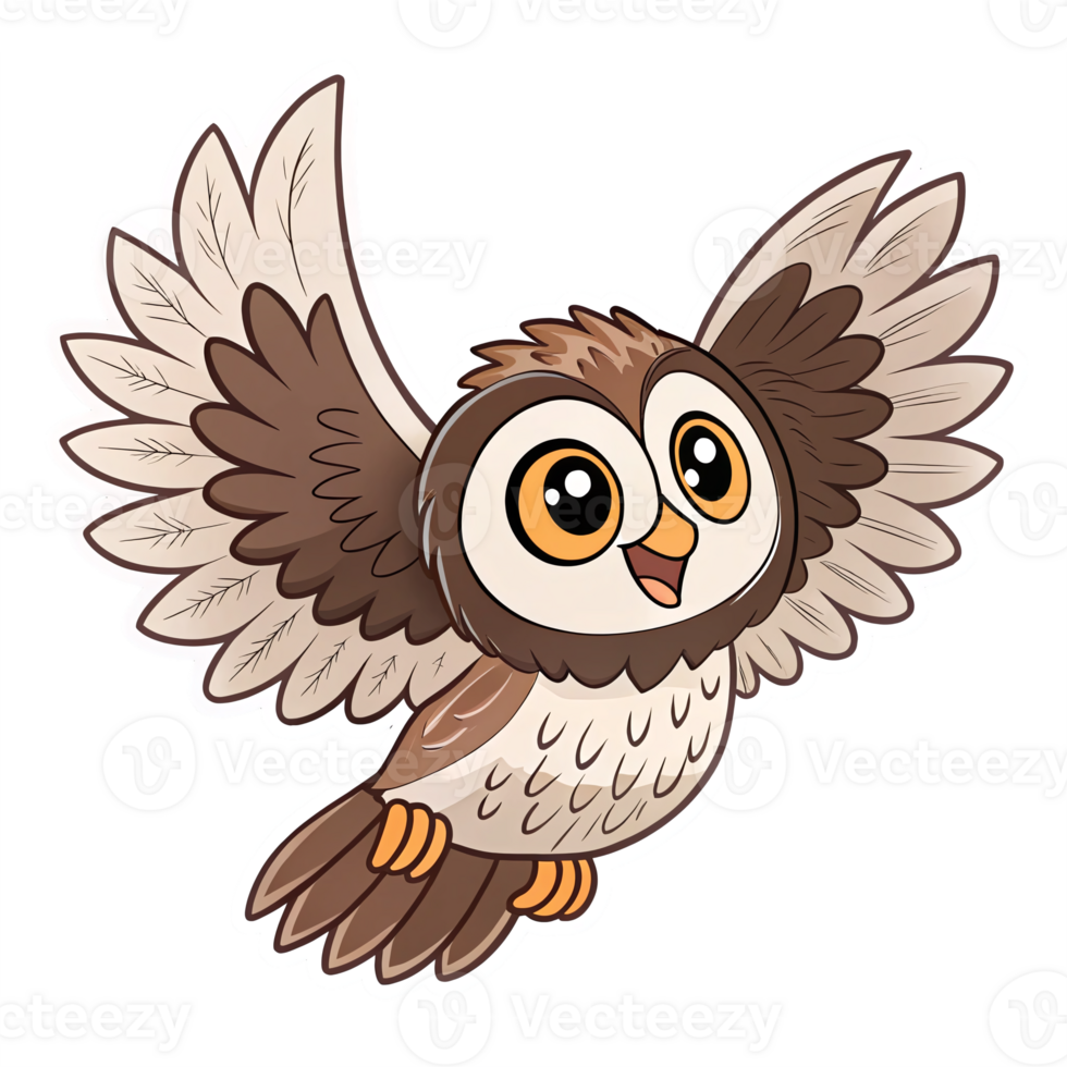 Cute Cartoon Owl with Open Wings Happy Expression and Transparent Background png