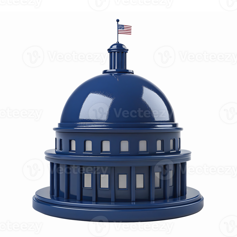 Detailed Blue Capitol Dome Illustration with Flag and Transparent Background for Government Use png