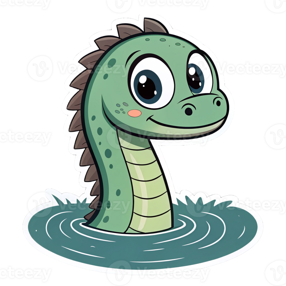 Cute Cartoon Sea Monster Emerging from Water with Friendly Expression and Big Eyes png
