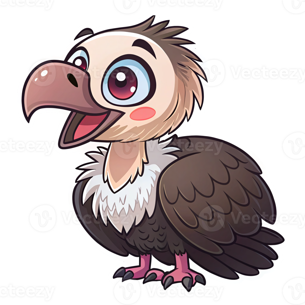 Cute Cartoon Vulture Character with Big Eyes and Friendly Expression on Transparent Background png