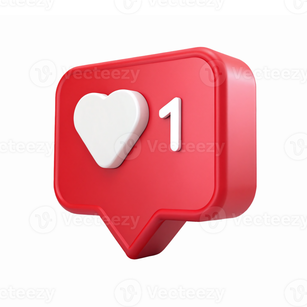 Red Heart Like Notification with Number One on Transparent Background png