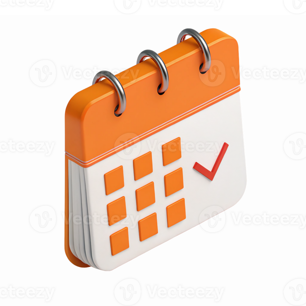 Calendar with Orange Design and Checkmark for Scheduling Events and Reminders png