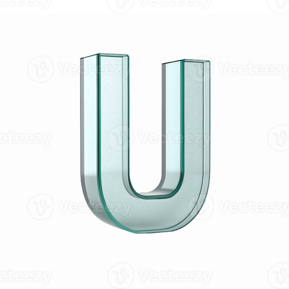 Stylish 3D Glass Letter U with Transparent Background Ideal for Modern Design Projects png