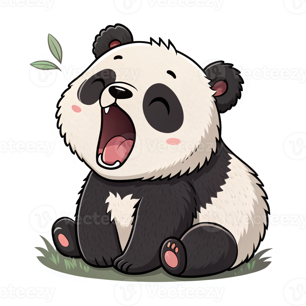 Cute Sleeping Panda Character with Leaf on Transparent Background for Fun Designs and Projects png