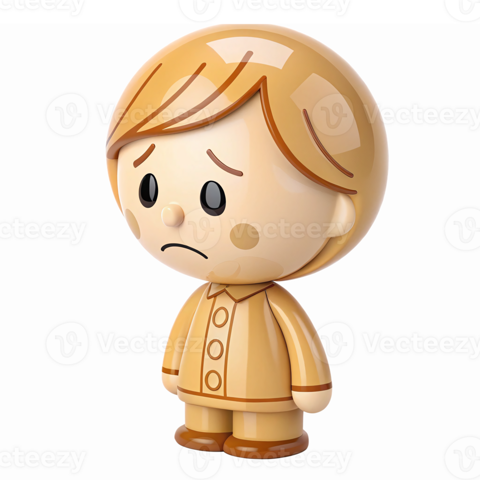 Sad Cartoon Character in Orange Outfit with Transparent Background for Emotion-Themed Design png