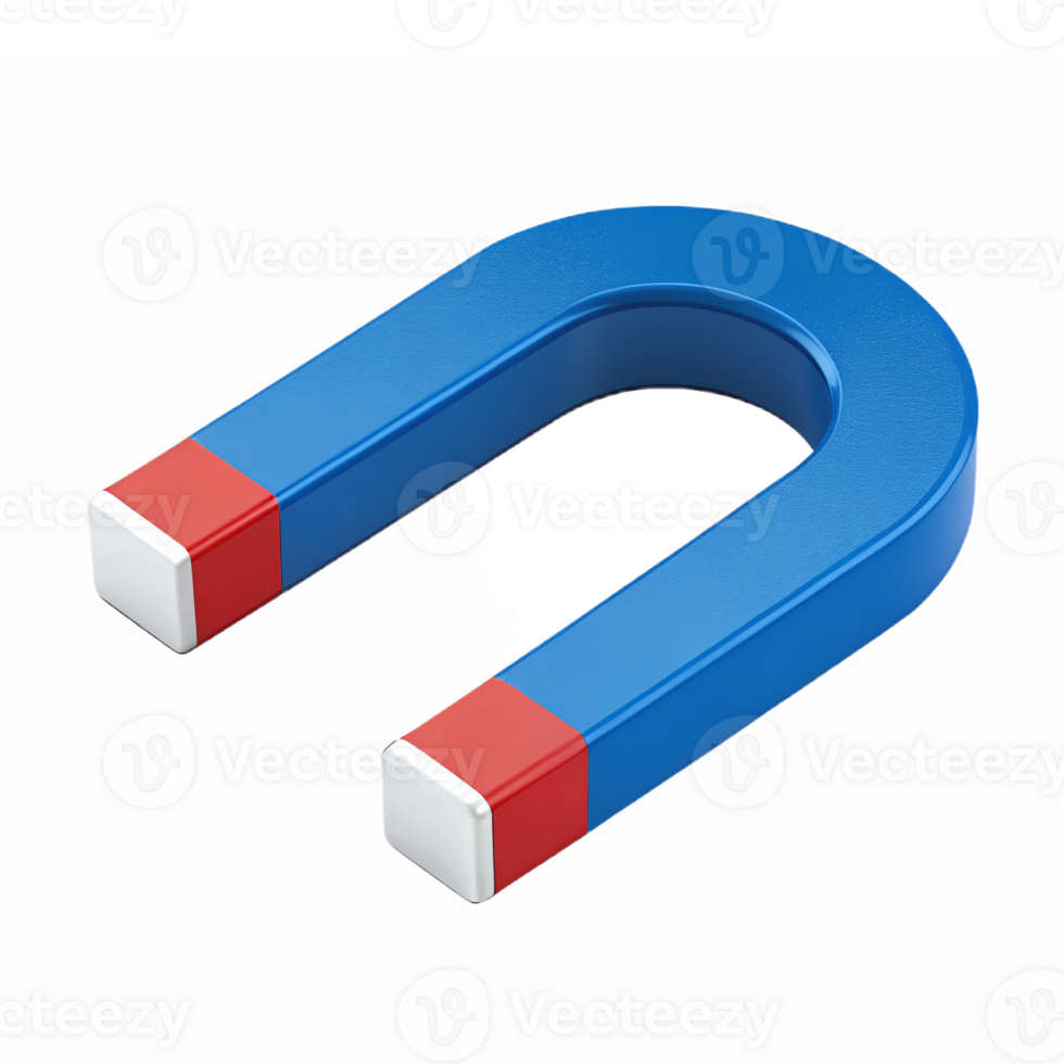 Realistic Blue Horse Shoe Magnet with Red Ends Featuring Transparent Background for Educational Use png