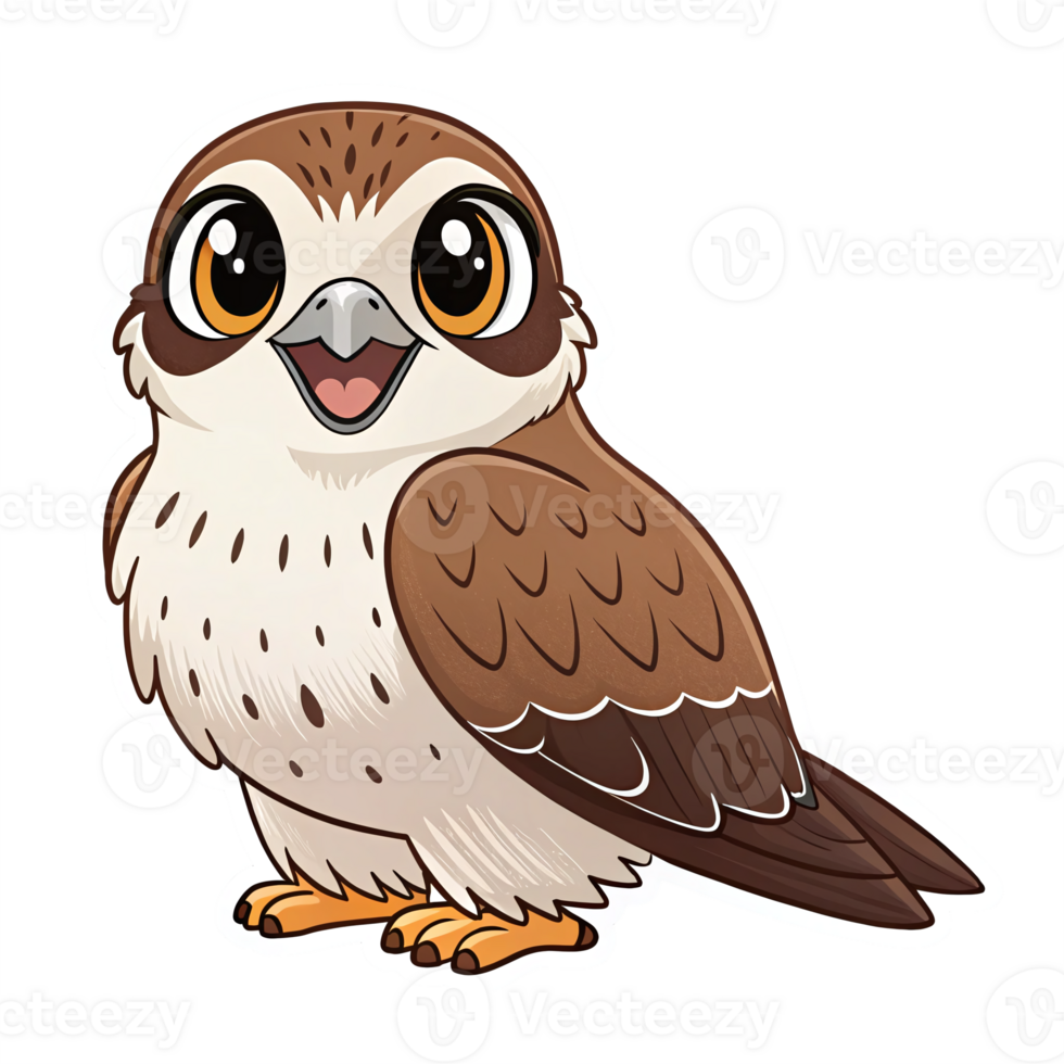 Cute Cartoon Sparrow with Big Eyes and Friendly Expression on Transparent Background png