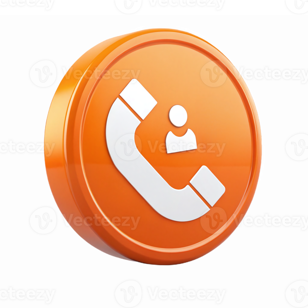 Orange Communication 3D Phone Symbol with User Silhouette for Contact Applications png