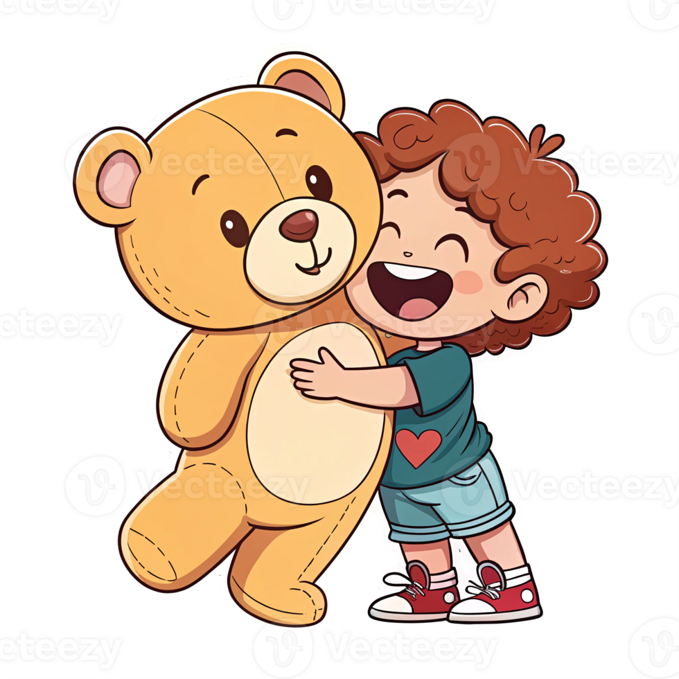 Happy Child Hugging Cute Teddy Bear with Transparent Background png