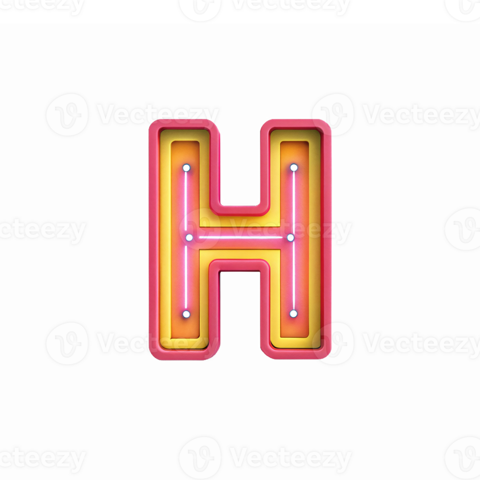 Bright Neon Letter H in Bold Design with Glowing Edges and Transparent Background png