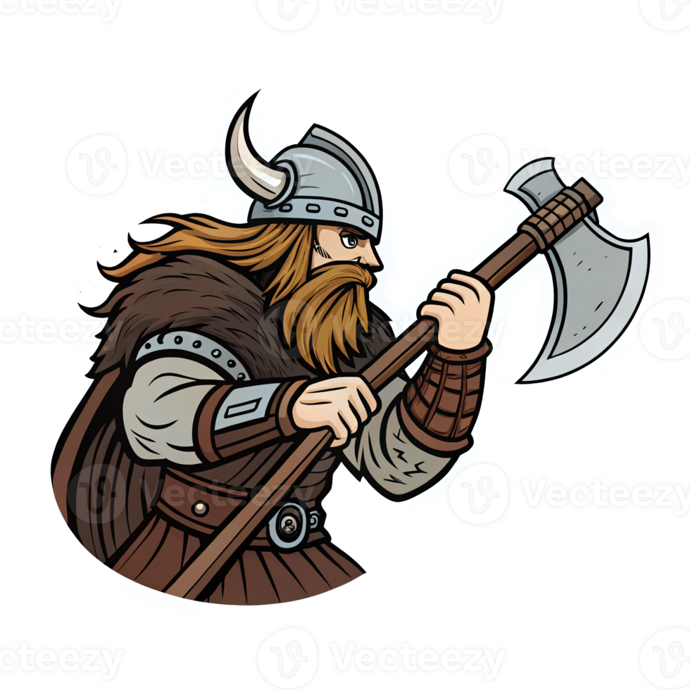 Viking Warrior with Axe in Battle Ready Pose Transparent Background Illustration png