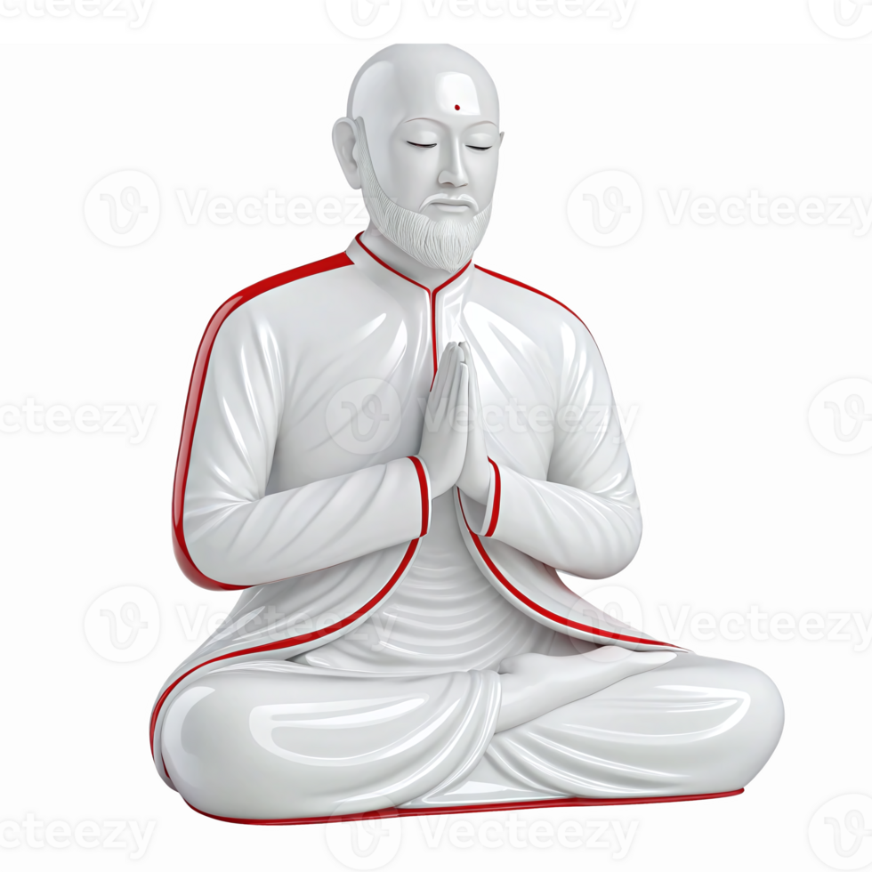White Meditative Buddha Statue with Red Trim Praying Gesture on Transparent Background png