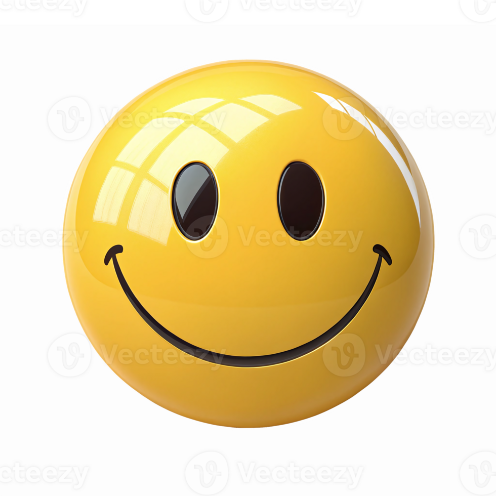 Bright Glossy Yellow Smile Emoji with Happy Expression on Transparent Background png