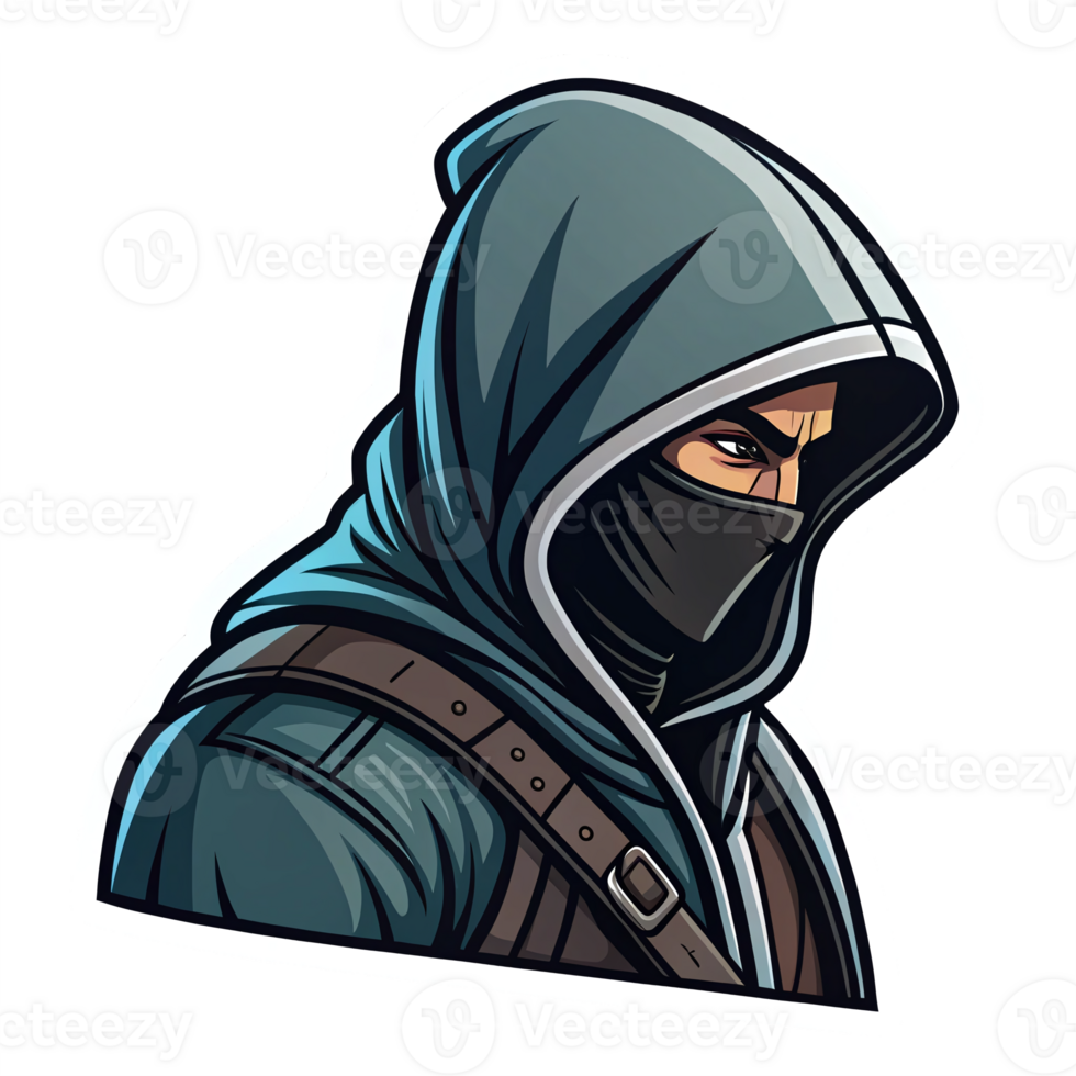 Stealthy Ninja Character with Hood and Mask in Detailed Style with Transparent Background png