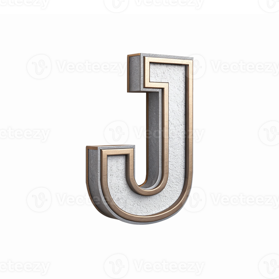 Three Dimensional Letter J Design with Metallic Outline and Textured Surface on Transparent Background png