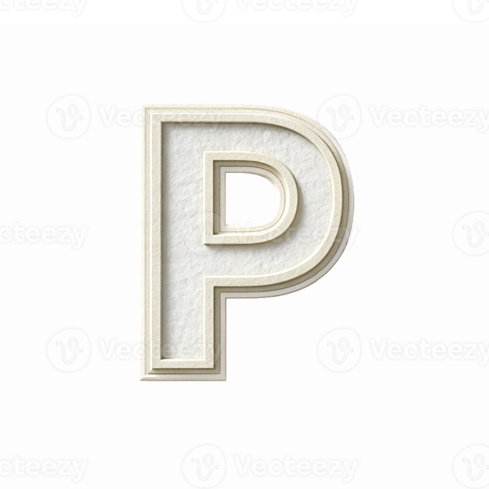 Elegant White Textured Letter P with Three-Dimensional Design on Transparent Background png
