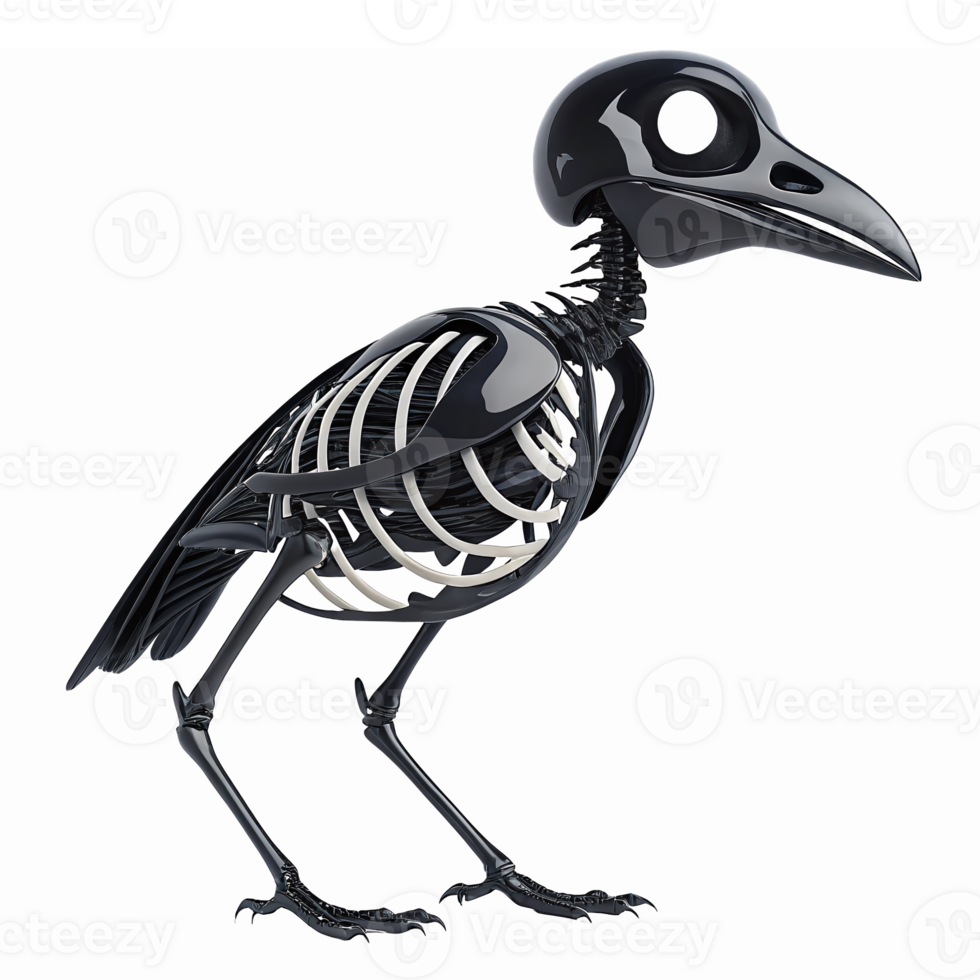 Realistic Black Bird Skeleton Detailed Anatomy Illustration with Transparent Background png