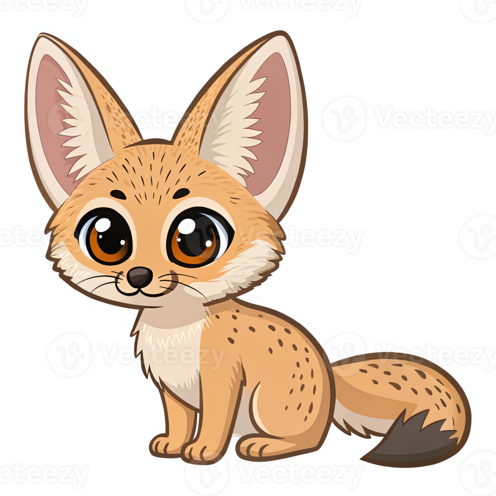 Cute Cartoon Fennec Fox Character with Large Ears and Playful Expression on Transparent Background png