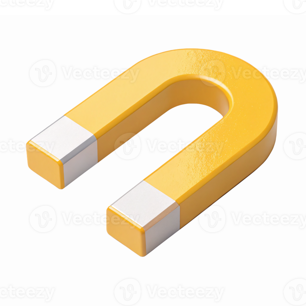 Yellow U Shaped Magnet 3D Illustration with a Glossy Finish Transparent Background png