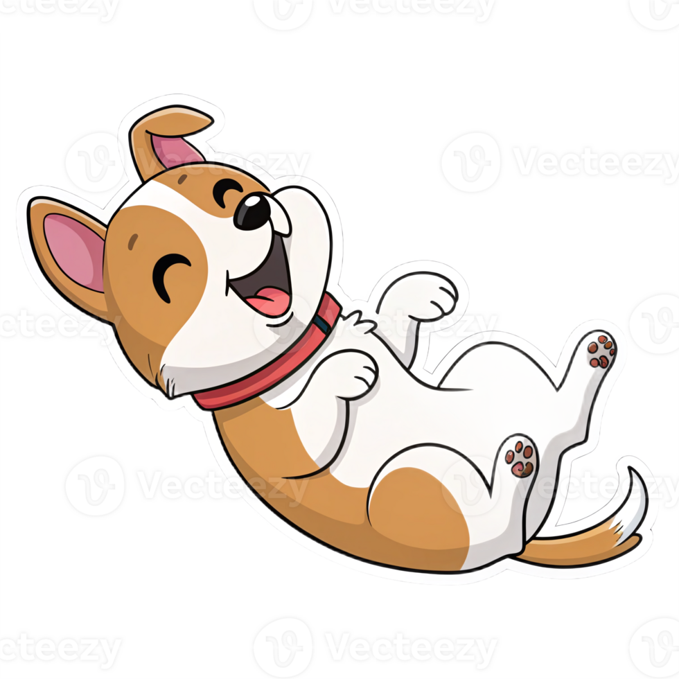 Cheerful Cartoon Dog Rolling on Back with Happy Expression and Playful Pose png