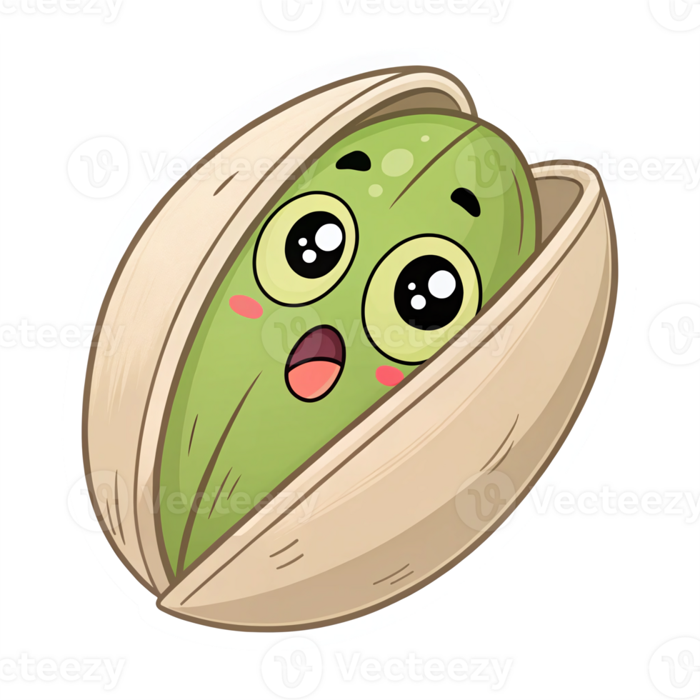 Cute Cartoon Pistachio Character in Shell with Big Eyes and Happy Expression png
