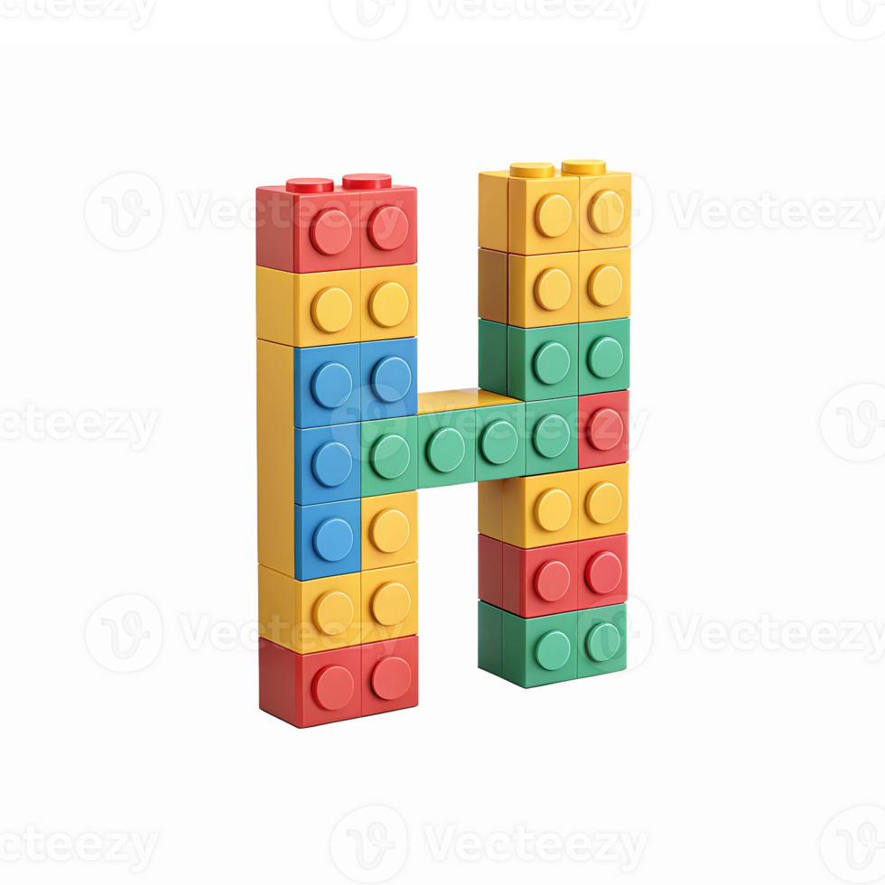Colorful Block Letter H Constructed from Building Bricks on Transparent Background png