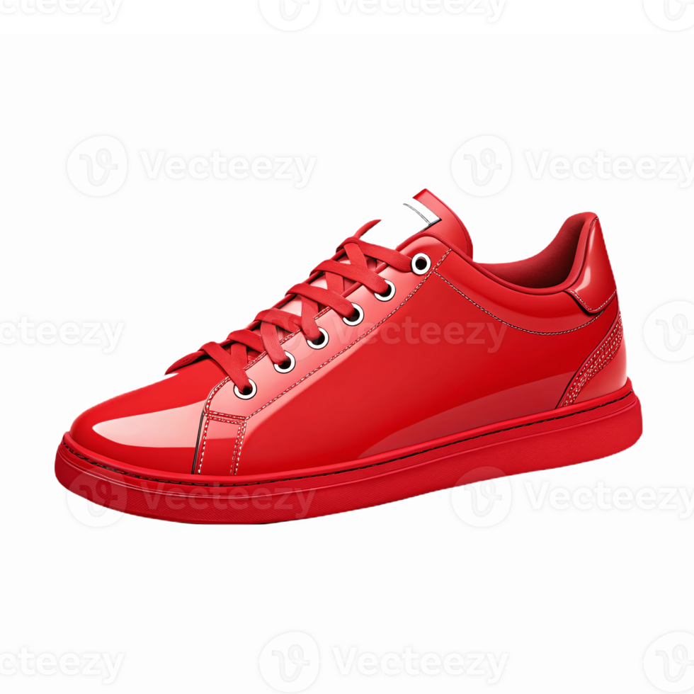Bright Red Casual Sneakers with Glossy Finish for Urban Fashion Enthusiasts png